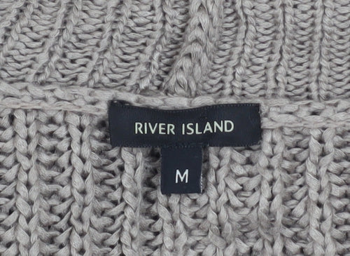 River Island Women’s Beige Chunky Knit Distressed Open Cardigan M