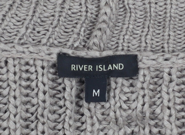 River Island Women’s Beige Chunky Knit Distressed Open Cardigan M