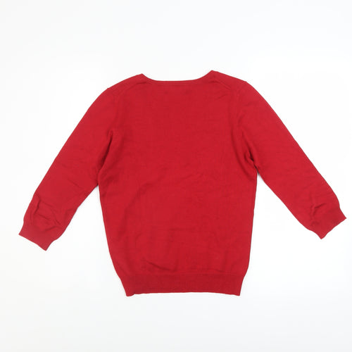 Marks and Spencer Women's Red V-Neck Rhinestone Pullover Jumper UK 10