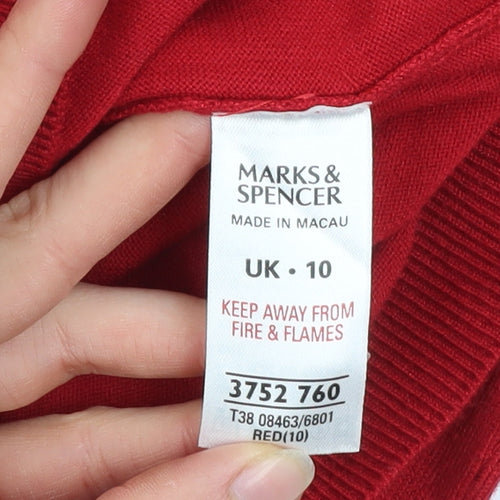 Marks and Spencer Women's Red V-Neck Rhinestone Pullover Jumper UK 10