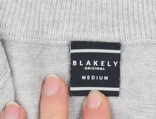 Blakely Men’s Grey 1/4 Zip High Neck Cotton Jumper Size M