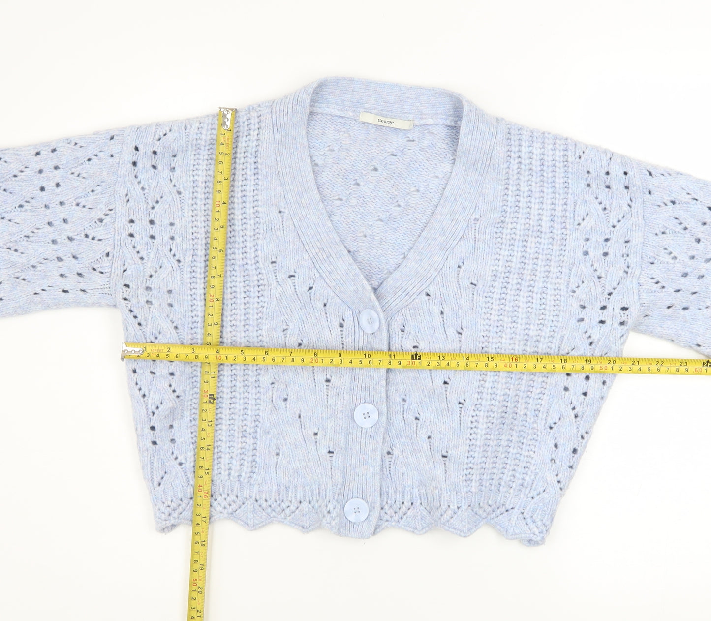 George Women's Blue V-Neck Knit Cardigan Size S (8-10)