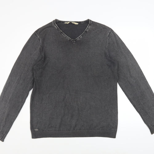 Tokyo Laundry Men's Grey V-Neck Cotton Pullover Jumper M