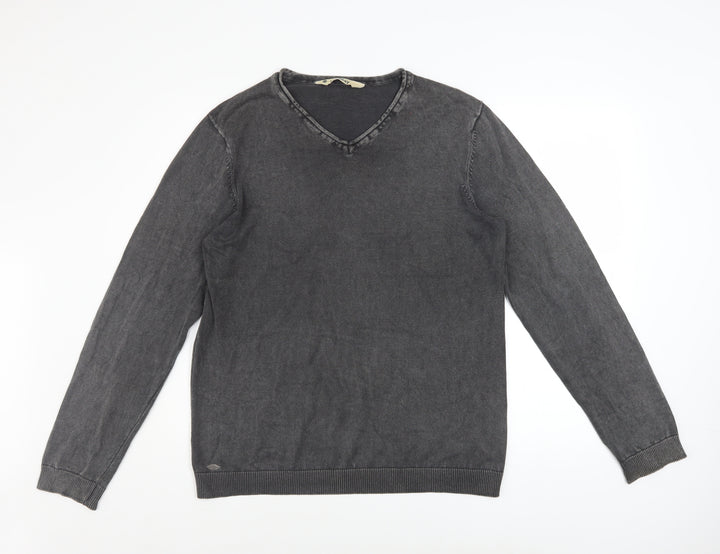 Tokyo Laundry Men's Grey V-Neck Cotton Pullover Jumper M