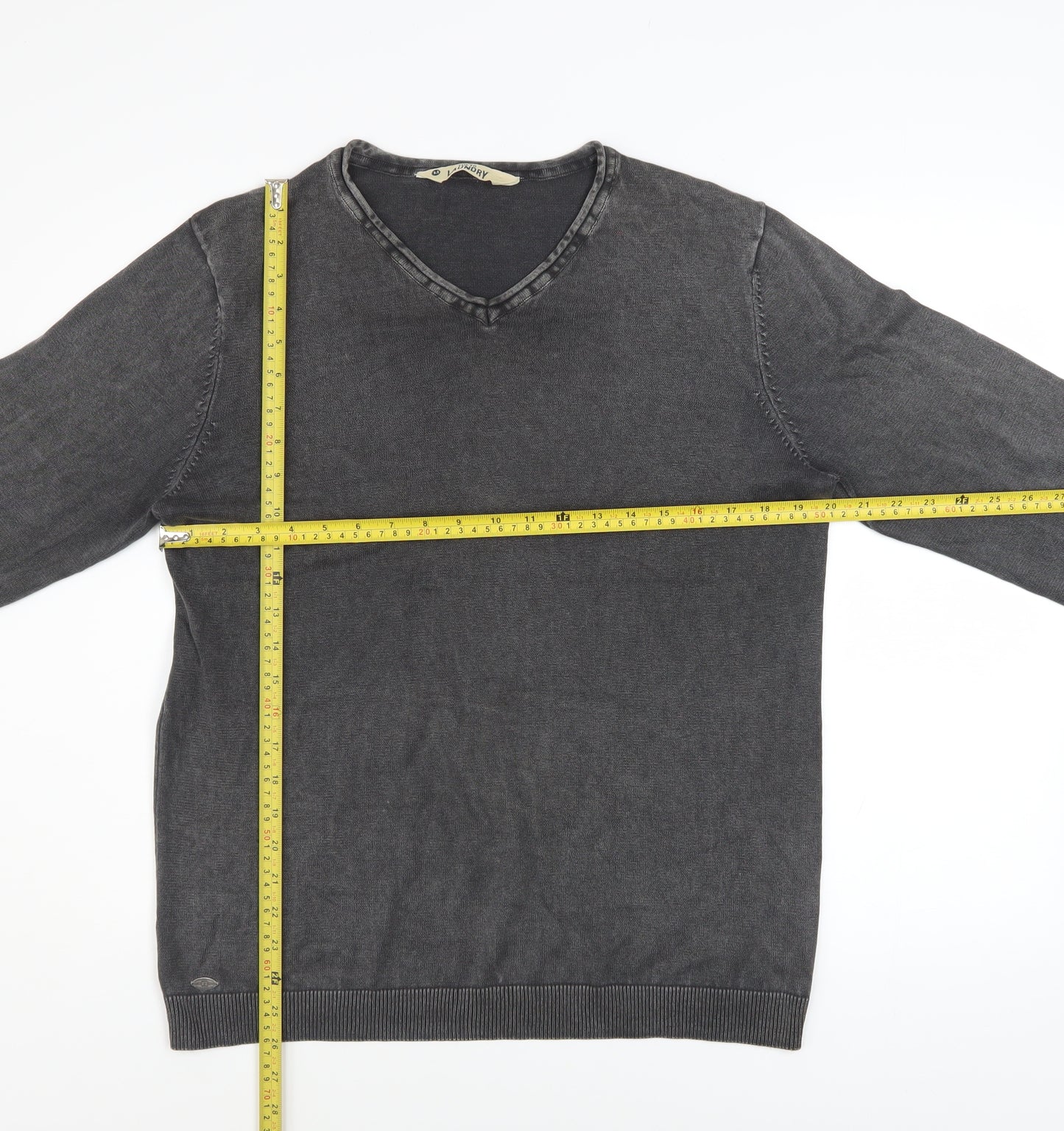 Tokyo Laundry Men's Grey V-Neck Cotton Pullover Jumper M