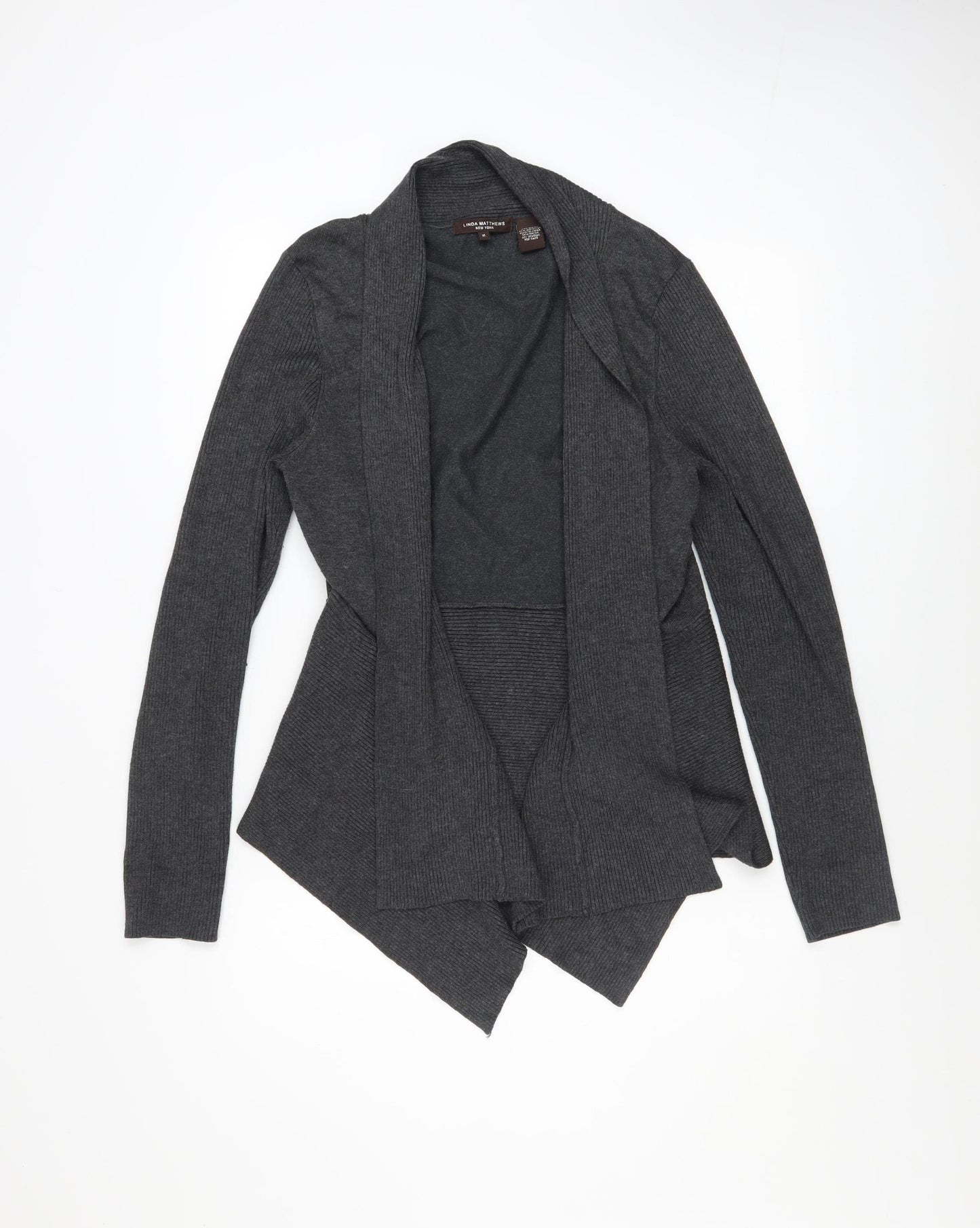 Linda Matthews Women's Grey XL Open Front Knit Cardigan