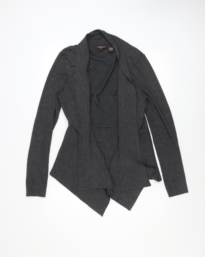 Linda Matthews Women's Grey XL Open Front Knit Cardigan