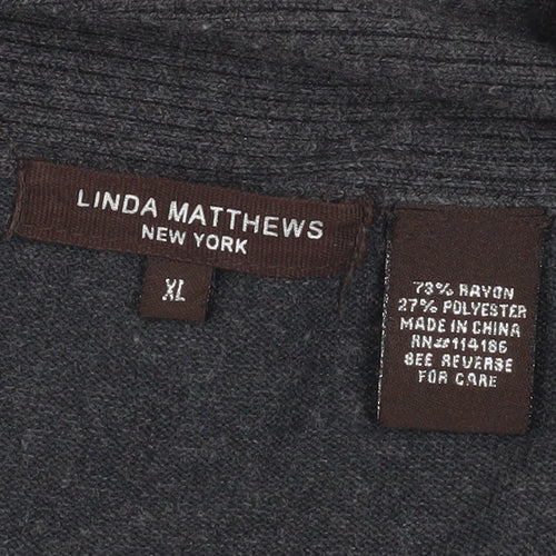 Linda Matthews Women's Grey XL Open Front Knit Cardigan