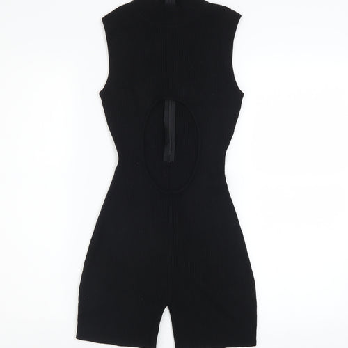 PrettyLittleThing Women Black Sleeveless Cut Out Ribbed Playsuit Size S
