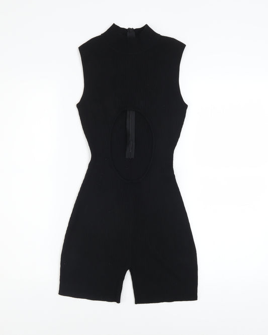 PrettyLittleThing Women Black Sleeveless Cut Out Ribbed Playsuit Size S