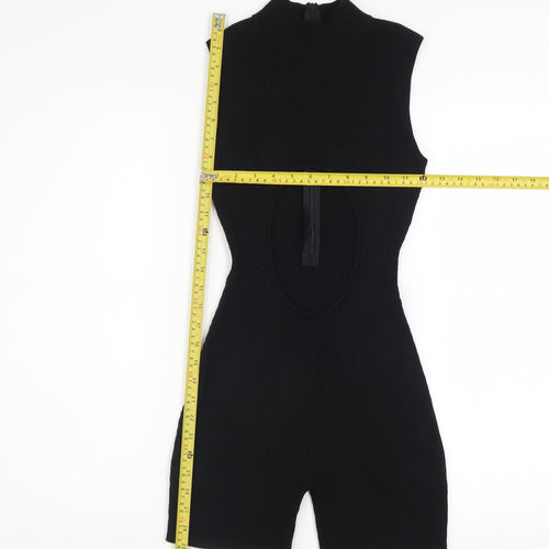 PrettyLittleThing Women Black Sleeveless Cut Out Ribbed Playsuit Size S