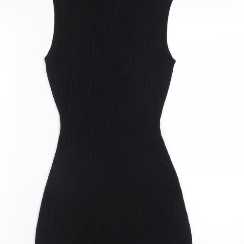 PrettyLittleThing Women Black Sleeveless Cut Out Ribbed Playsuit Size S