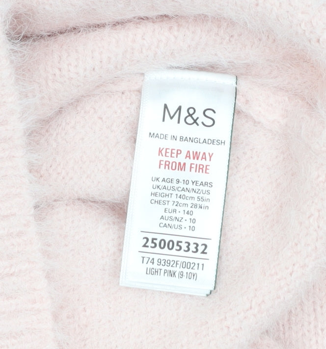 Marks and Spencer Girls Light Pink Pullover Jumper 9-10 Years Soft Knit