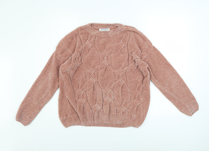 Salvo Green Women Pink Cable-Knit Pullover Jumper XL