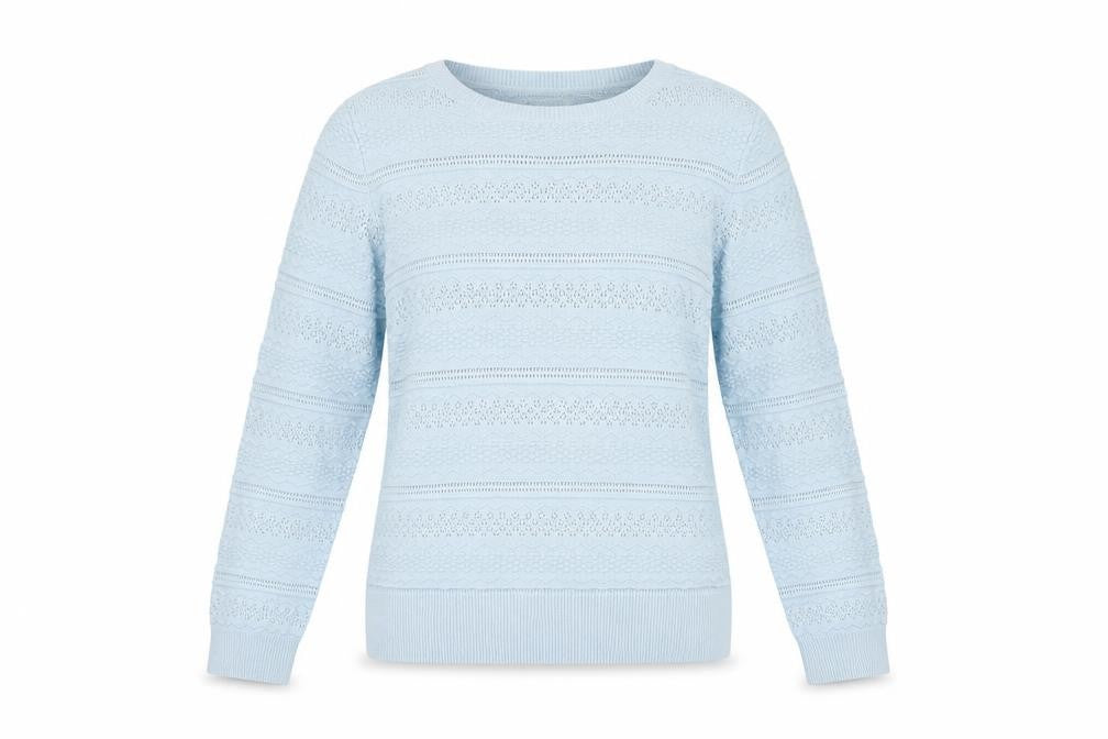 Front view of Warehouse Women's Blue Crew Neck Knit Jumper, size 8