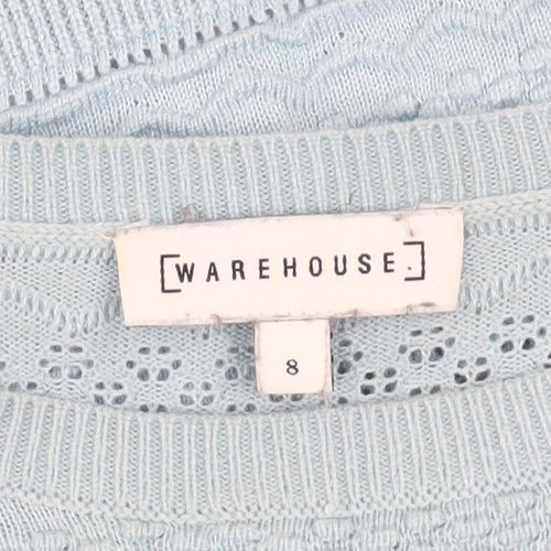 Warehouse Women's Blue Crew Neck Knit Jumper Size 8