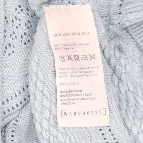 Warehouse Women's Blue Crew Neck Knit Jumper Size 8