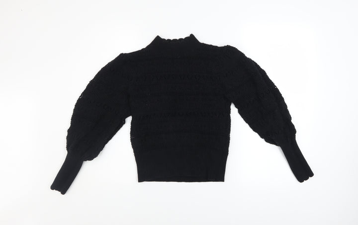 AND/OR Women Black Knit Balloon Sleeve Jumper Size S Cotton