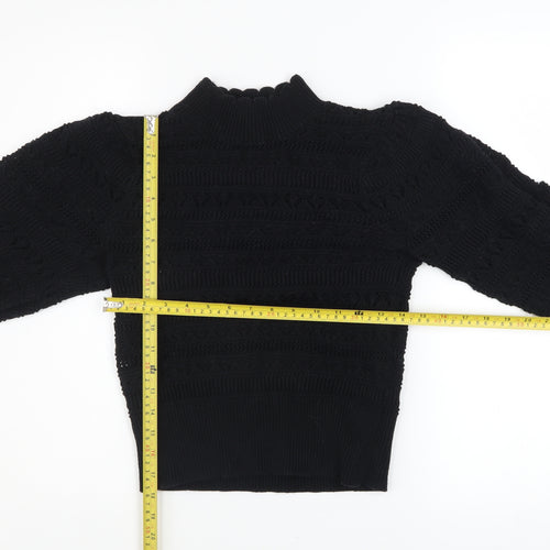 AND/OR Women Black Knit Balloon Sleeve Jumper Size S Cotton