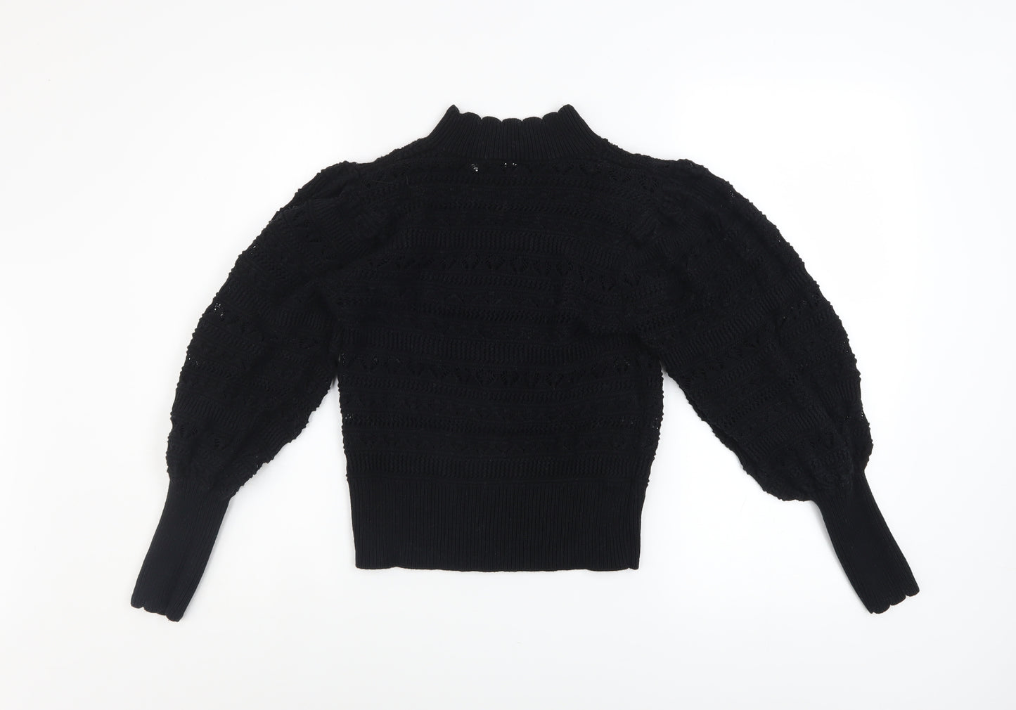 AND/OR Women Black Knit Balloon Sleeve Jumper Size S Cotton