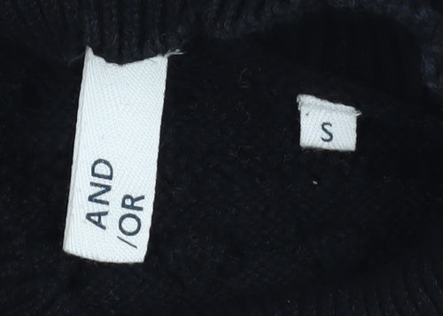 AND/OR Women Black Knit Balloon Sleeve Jumper Size S Cotton