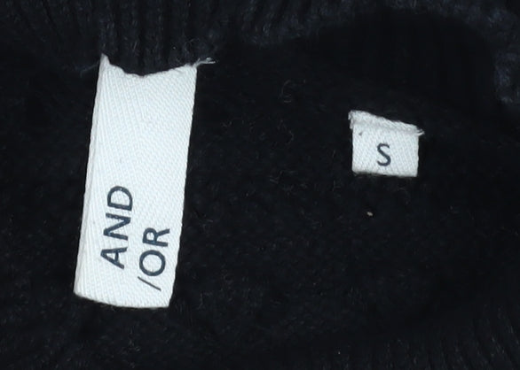 AND/OR Women Black Knit Balloon Sleeve Jumper Size S Cotton