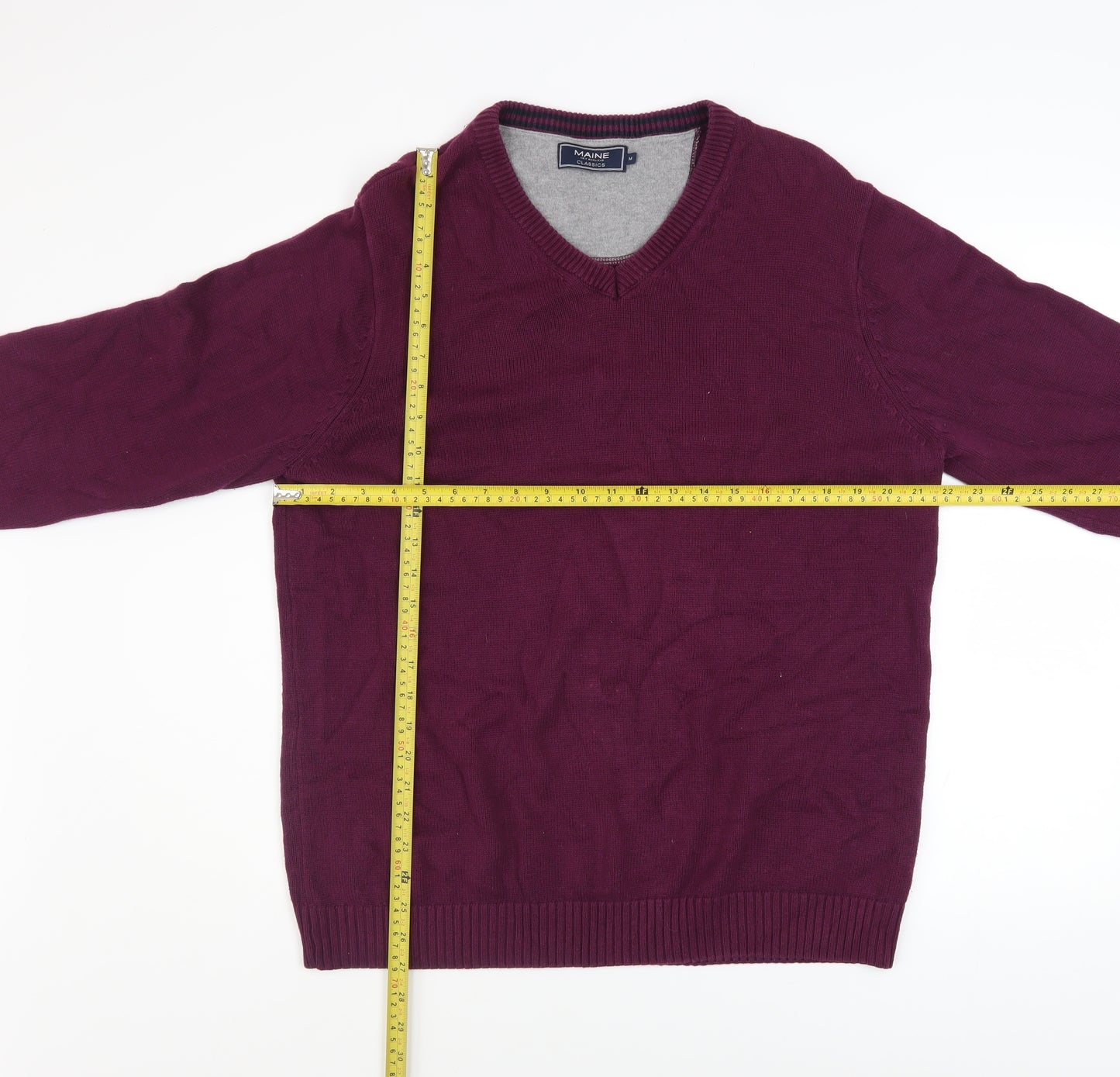 Maine New England Men’s Purple Cotton V-Neck Jumper M