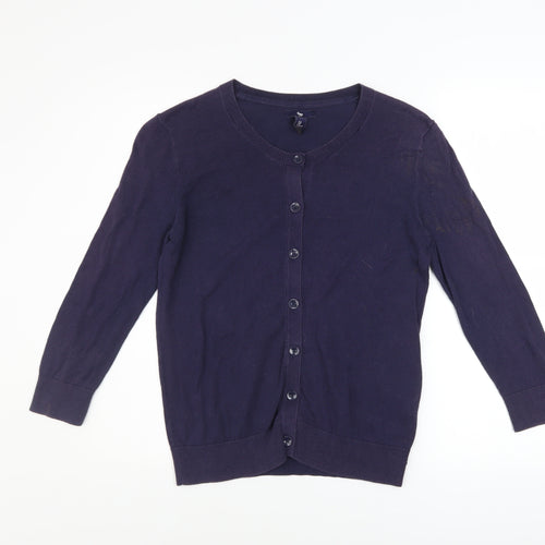 Gap Women's Blue Cotton Long Sleeve Crew Neck Cardigan Size S