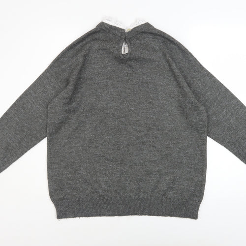 RR Women’s Grey V-Neck Knit Jumper Lace Detail Size L