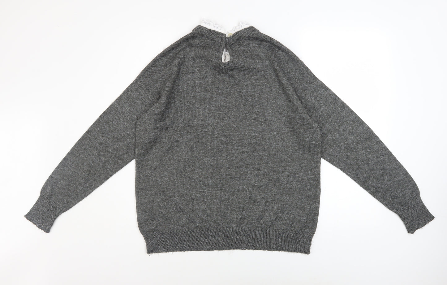 RR Women’s Grey V-Neck Knit Jumper Lace Detail Size L