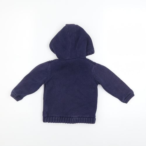 Marks and Spencer Unisex Baby Navy Hooded Knitted Jacket 12-18 Months Lined Cotton