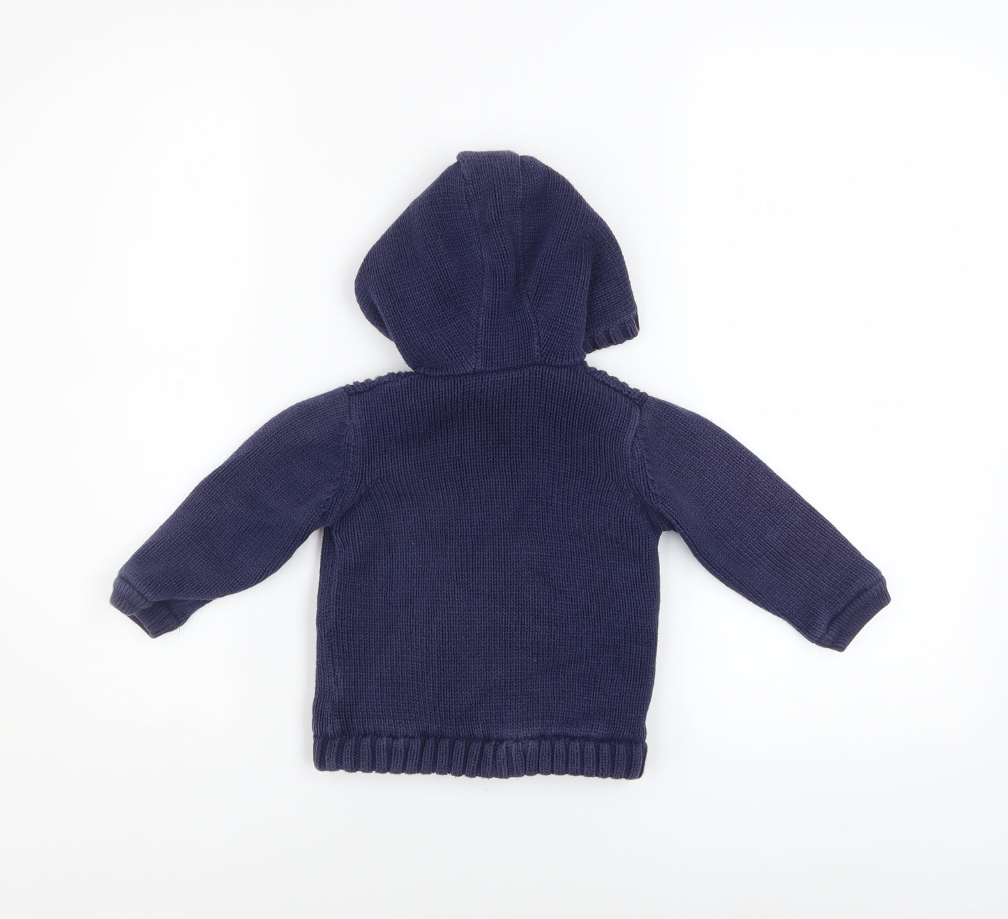Marks and Spencer Unisex Baby Navy Hooded Knitted Jacket 12-18 Months Lined Cotton