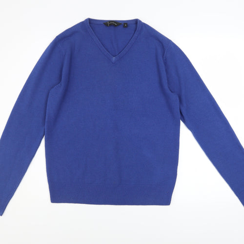 Cutting Edge Men's Blue V-Neck Acrylic Pullover Jumper S