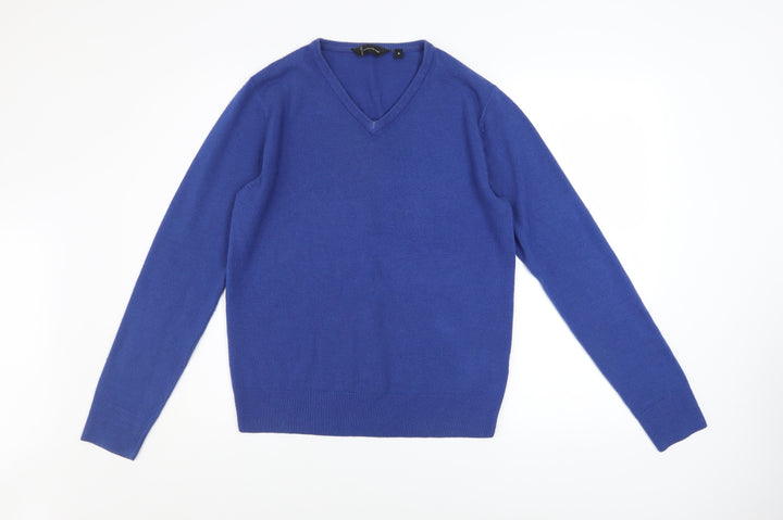 Cutting Edge Men's Blue V-Neck Acrylic Pullover Jumper S