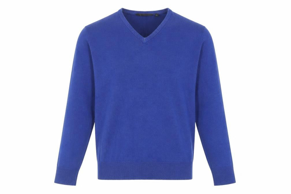 Front view of Cutting Edge Men's Blue V-Neck Acrylic jumper S