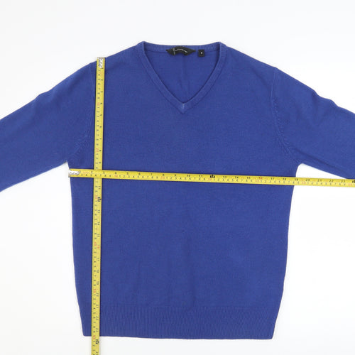 Cutting Edge Men's Blue V-Neck Acrylic Pullover Jumper S