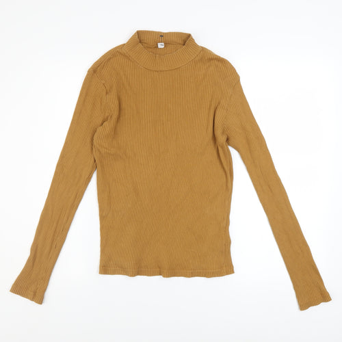 Uniqlo Women’s Brown Mock Neck Slim Fit Long Sleeve Ribbed Jumper Size S