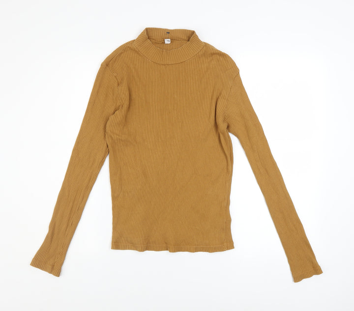 Uniqlo Women’s Brown Mock Neck Slim Fit Long Sleeve Ribbed Jumper Size S