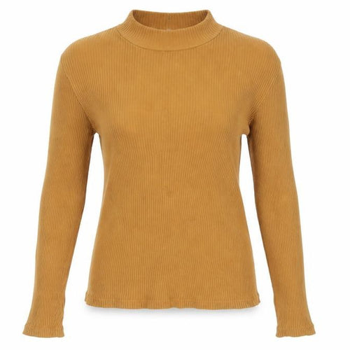Uniqlo Women’s Brown Mock Neck Slim Fit Long Sleeve Ribbed Jumper Size S