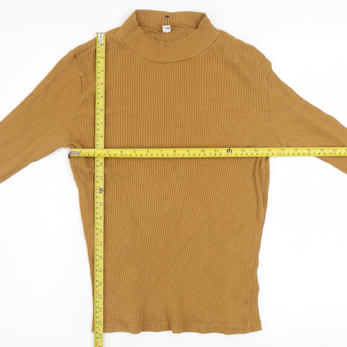 Uniqlo Women’s Brown Mock Neck Slim Fit Long Sleeve Ribbed Jumper Size S
