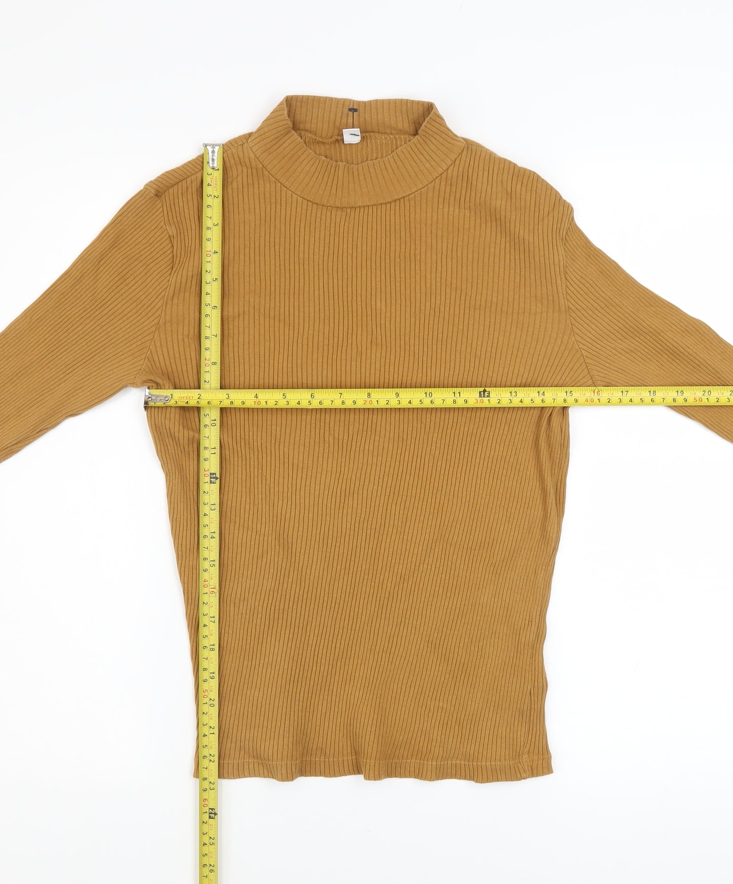 Uniqlo Women’s Brown Mock Neck Slim Fit Long Sleeve Ribbed Jumper Size S