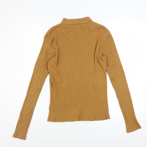Uniqlo Women’s Brown Mock Neck Slim Fit Long Sleeve Ribbed Jumper Size S