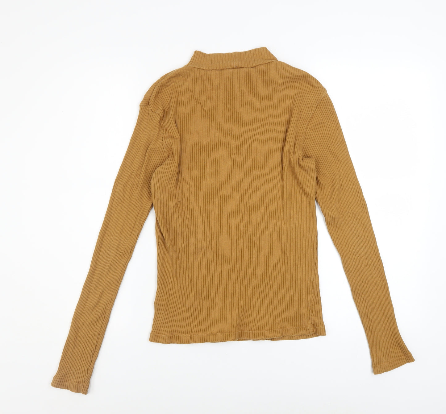 Uniqlo Women’s Brown Mock Neck Slim Fit Long Sleeve Ribbed Jumper Size S