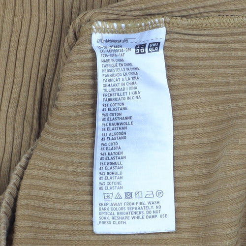 Uniqlo Women’s Brown Mock Neck Slim Fit Long Sleeve Ribbed Jumper Size S