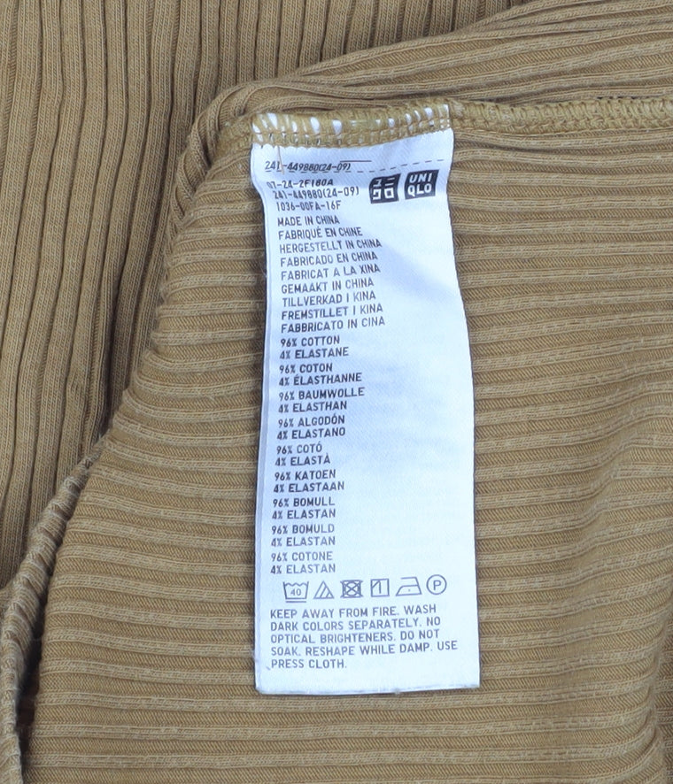 Uniqlo Women’s Brown Mock Neck Slim Fit Long Sleeve Ribbed Jumper Size S