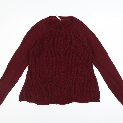 White Stuff Women's Red Cable Knit Crew Neck Jumper Size 12
