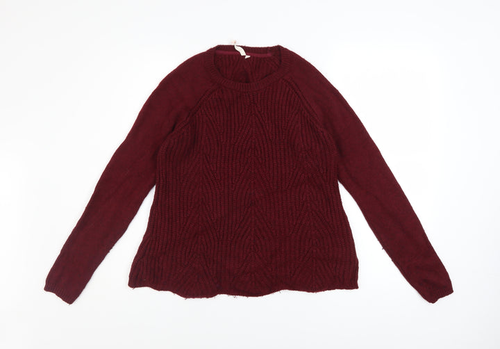 White Stuff Women's Red Cable Knit Crew Neck Jumper Size 12