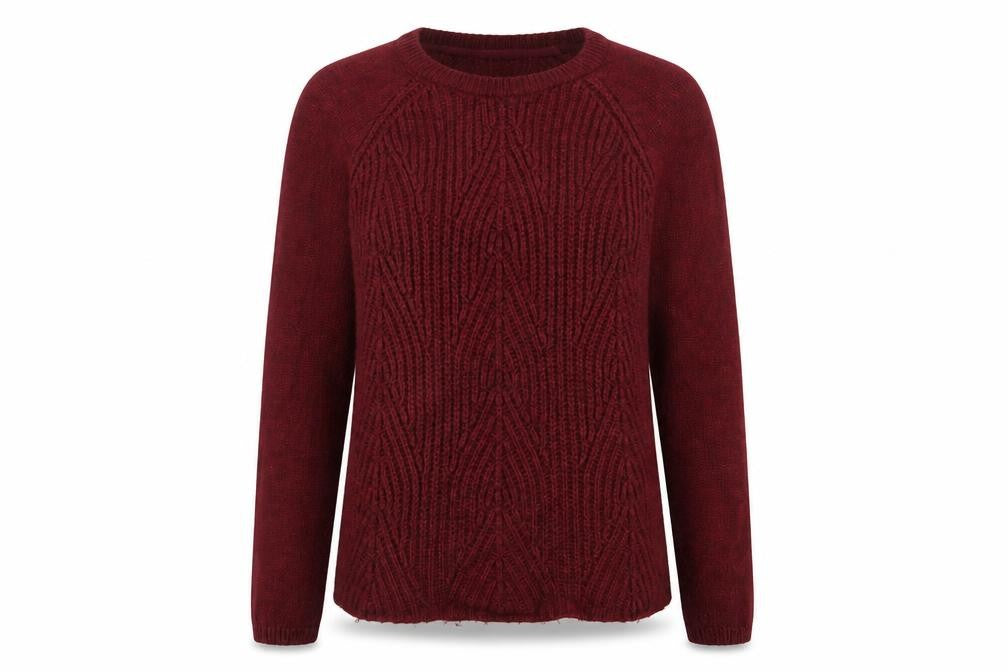 Front view of White Stuff Women's Red Cable Knit Crew Neck Jumper, size 12