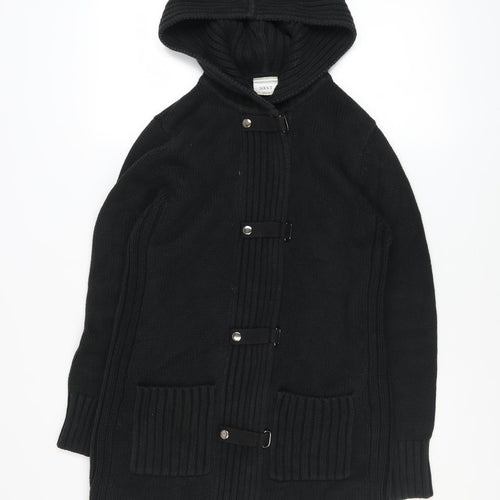 Next Women Black Hooded Knit Coatigan Size M Cotton Blend