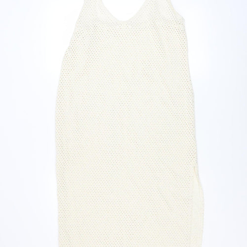 H&M Women Ivory Crochet Slip Midi Dress Size 12 Boho Summer
